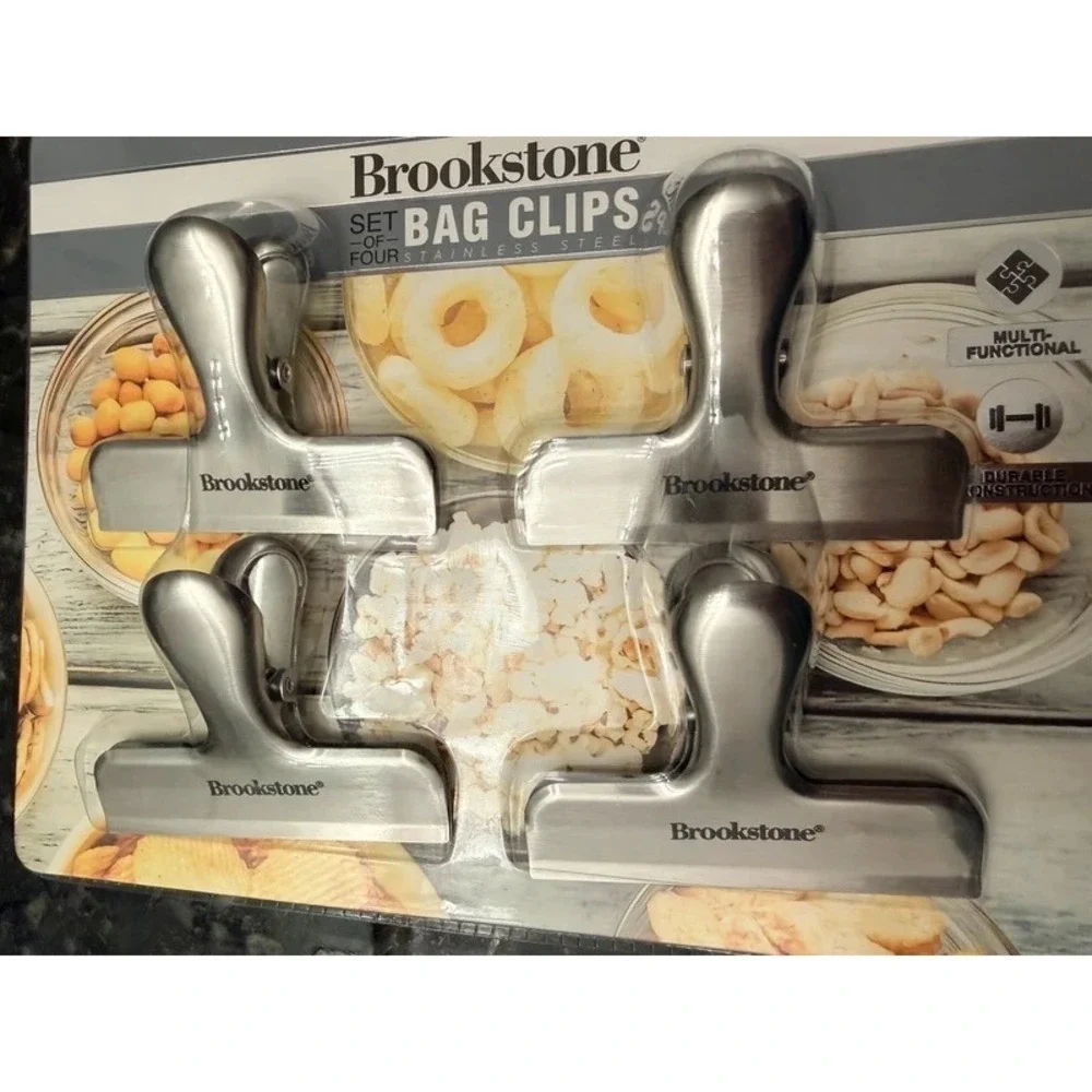 Brookstone Stainless Steel Bag Clips Set of 4 Silver Heavy Duty Kitchen Pantry